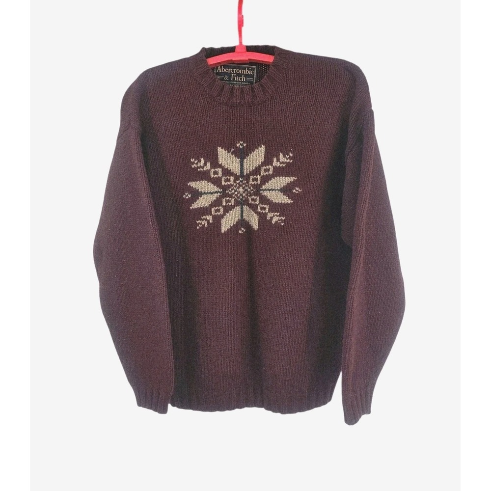 Y2K Abercrombie‎ & Fitch Wool Blend Snowflake Sweater Large Holiday Maroon